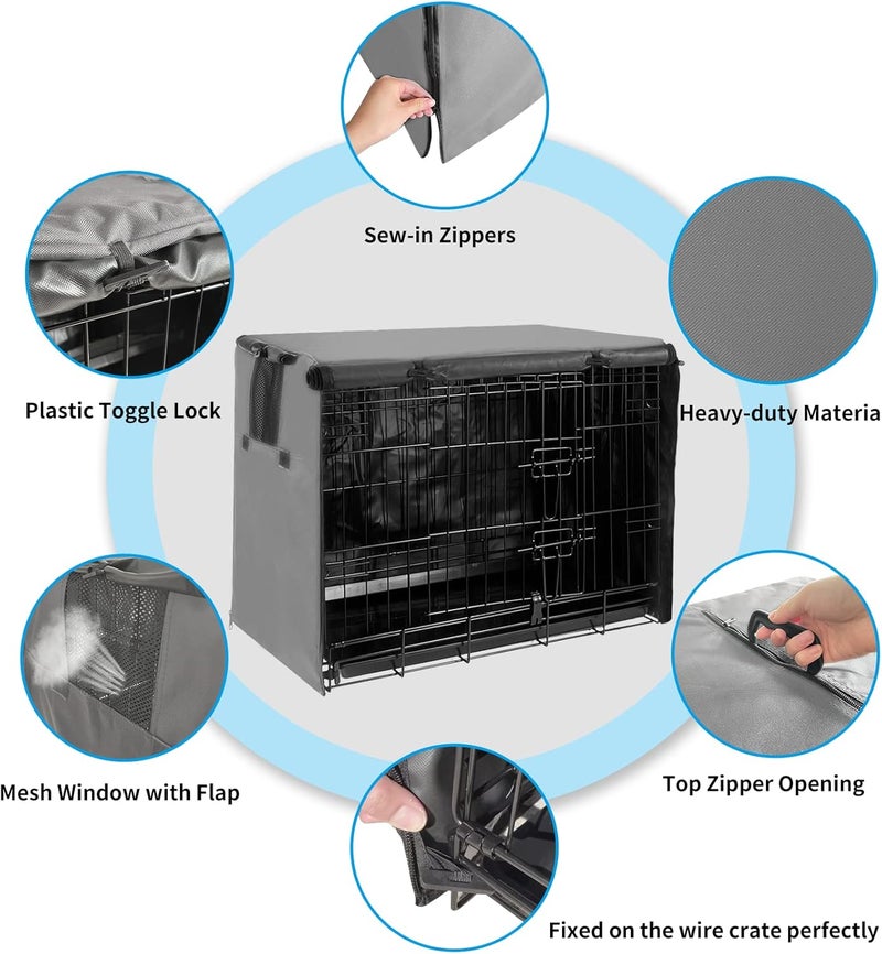 Joroamp Dog Crate Cover 36 Inch, Pet Kennel Cover for Wire Large Dog Cage with1 2 3 Doors, Waterproof 600D Oxford Fabric Indoor/Outdoor Gray (Only Cover) - Image 5